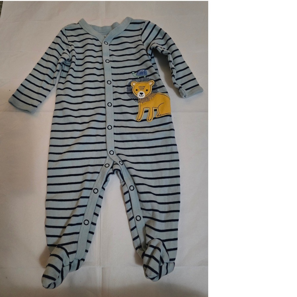 Carters Baby Boy 6M Striped Lion Footed Sleeper Blue Snap Front Sleep and Play